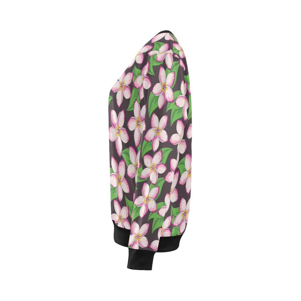 Pink Plumeria Pattern Print Design PM019 Women Long Sleeve Sweatshirt-JorJune