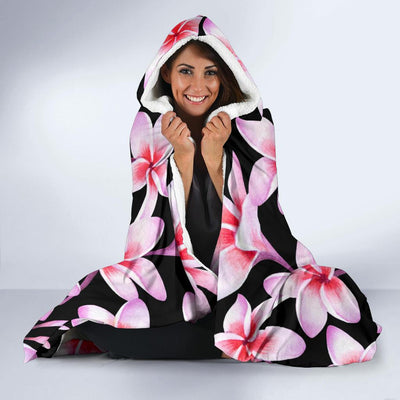 Pink Plumeria Pattern Print Design PM09 Hooded Blanket-JORJUNE.COM