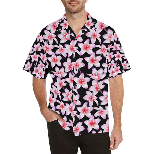 Pink Plumeria Pattern Print Design PM09 Men Hawaiian Shirt-JorJune