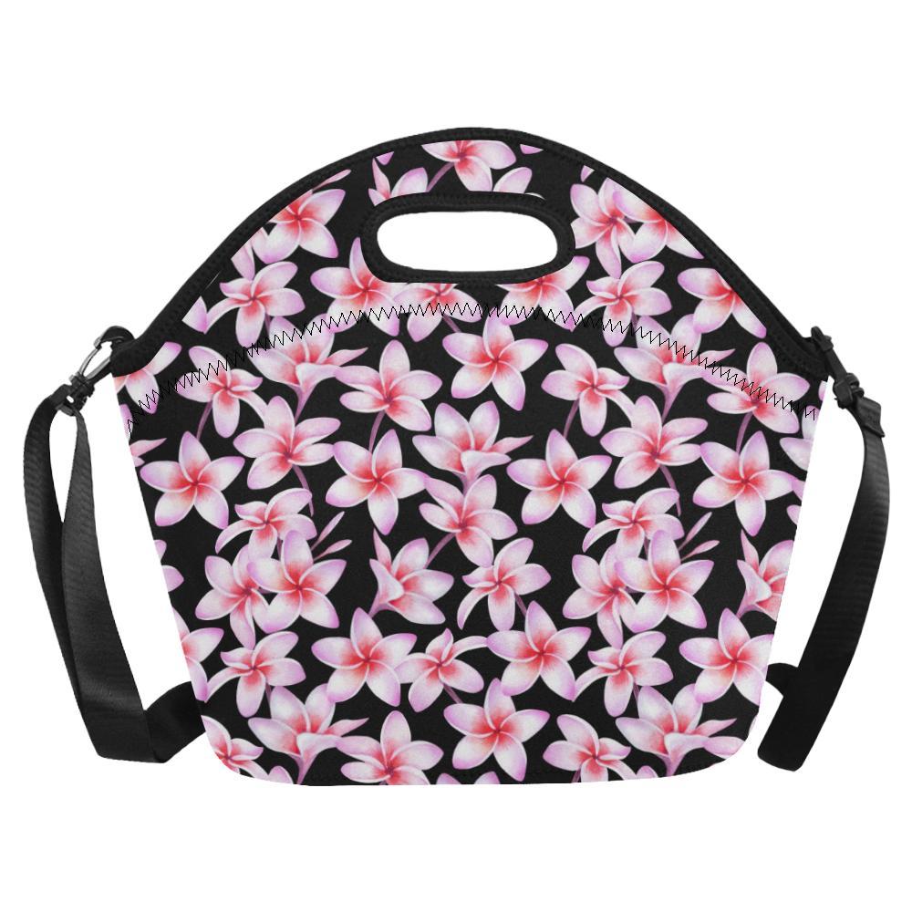 Pink Plumeria Pattern Print Design PM09 Neoprene Lunch Bag-JorJune