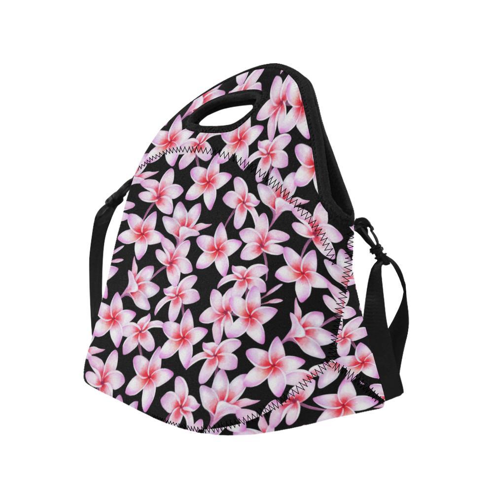 Pink Plumeria Pattern Print Design PM09 Neoprene Lunch Bag-JorJune