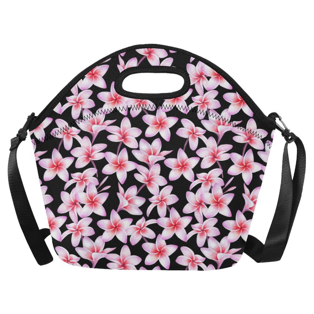 Pink Plumeria Pattern Print Design PM09 Neoprene Lunch Bag-JorJune
