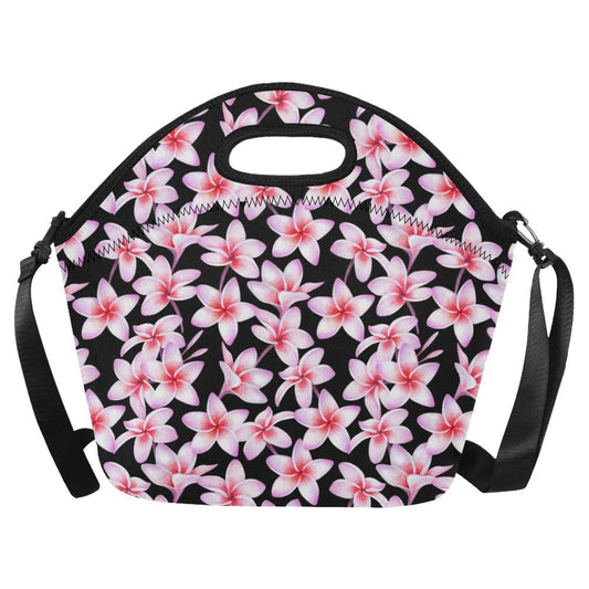 Pink Plumeria Pattern Print Design PM09 Neoprene Lunch Bag-JorJune