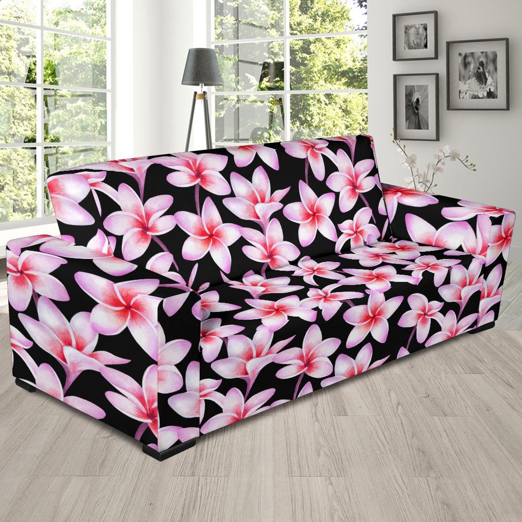 Pink Plumeria Pattern Print Design PM09 Sofa Slipcover-JORJUNE.COM