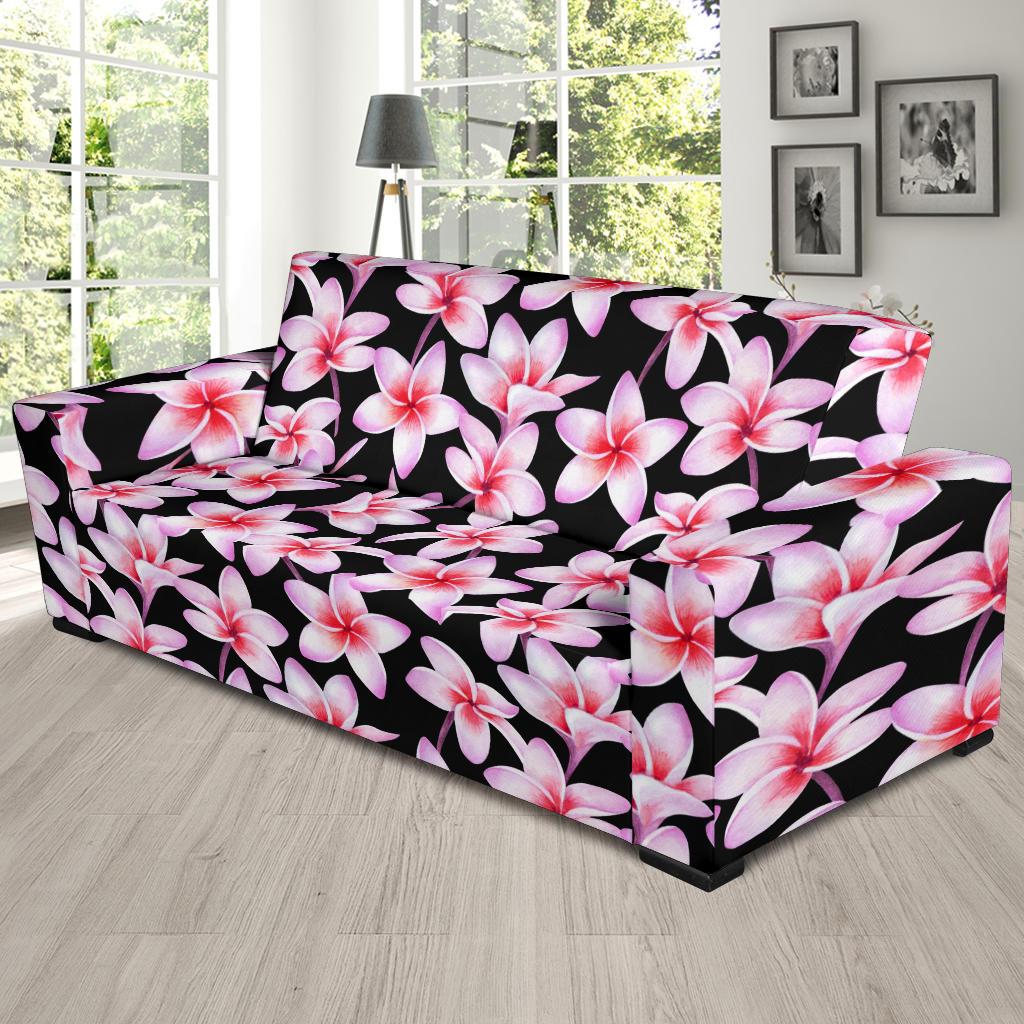 Pink Plumeria Pattern Print Design PM09 Sofa Slipcover-JORJUNE.COM