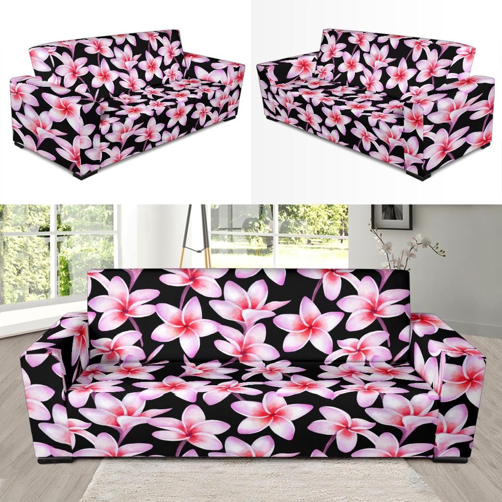 Pink Plumeria Pattern Print Design PM09 Sofa Slipcover-JORJUNE.COM
