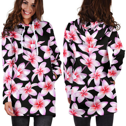 Pink Plumeria Pattern Print Design PM09 Women Hoodie Dress