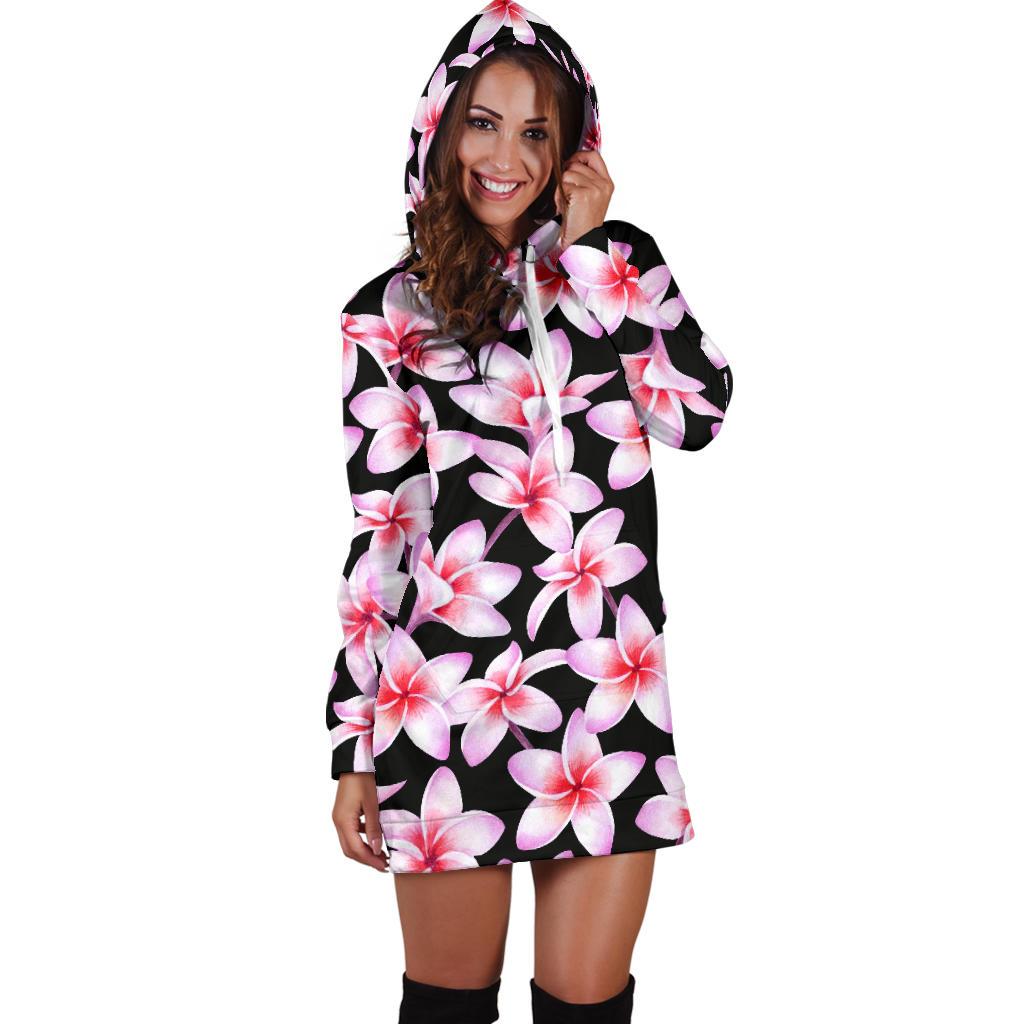 Pink Plumeria Pattern Print Design PM09 Women Hoodie Dress