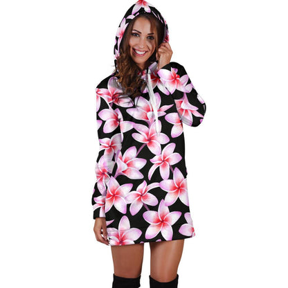 Pink Plumeria Pattern Print Design PM09 Women Hoodie Dress