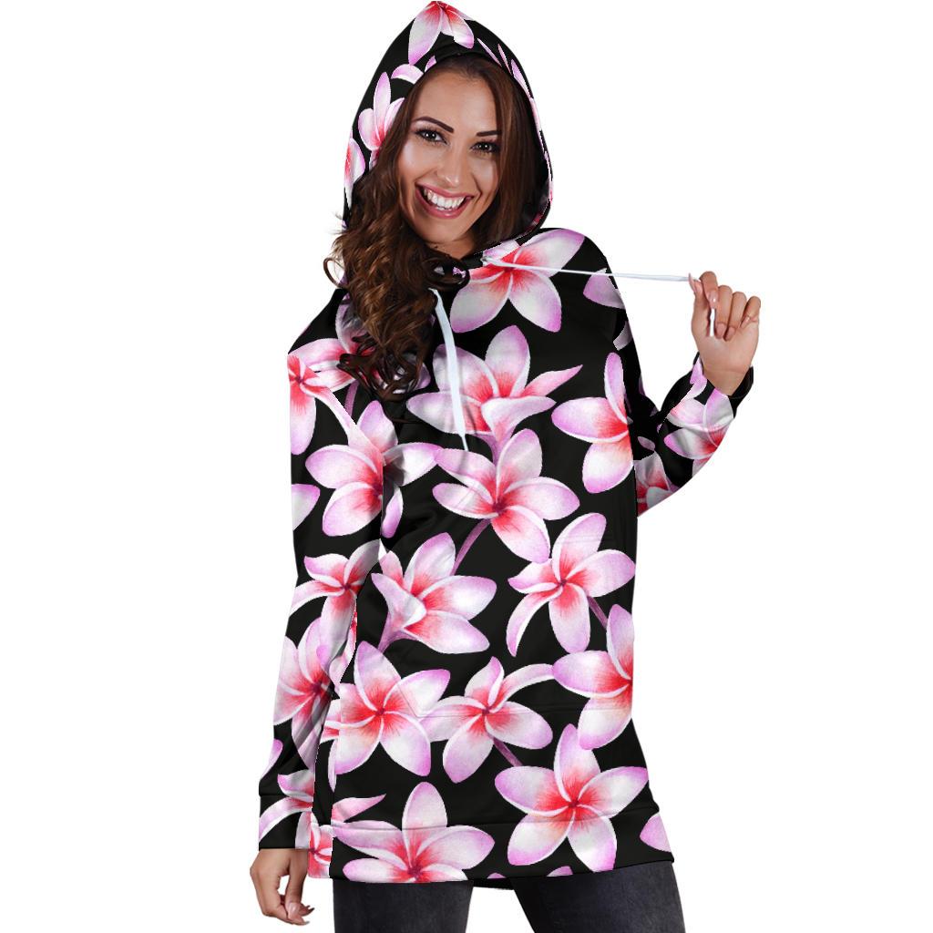 Pink Plumeria Pattern Print Design PM09 Women Hoodie Dress