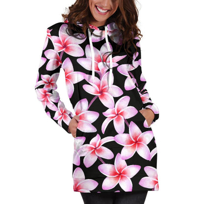 Pink Plumeria Pattern Print Design PM09 Women Hoodie Dress