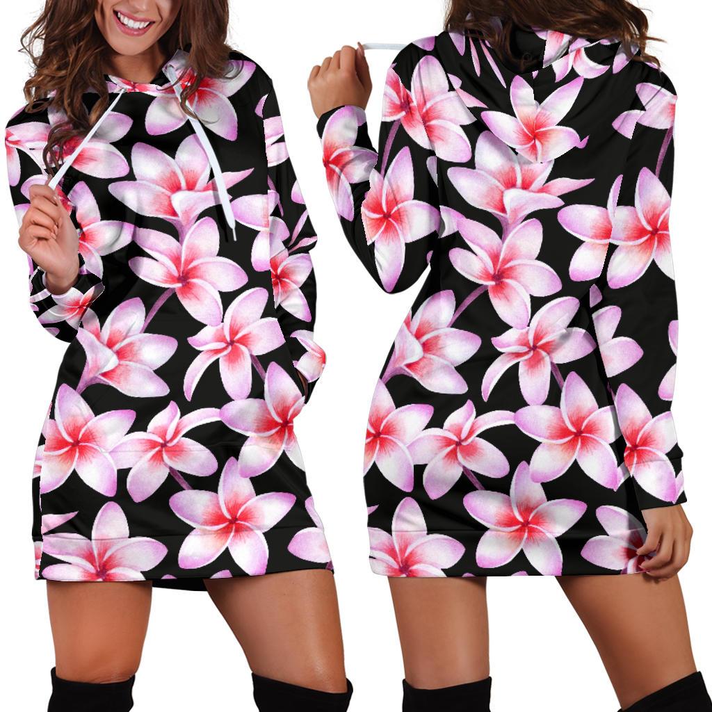 Pink Plumeria Pattern Print Design PM09 Women Hoodie Dress