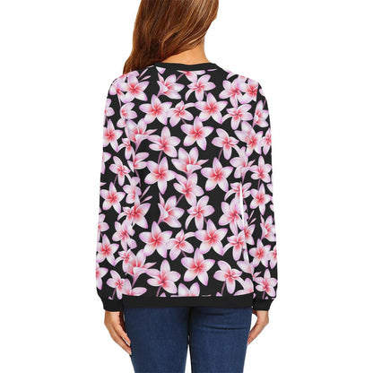 Pink Plumeria Pattern Print Design PM09 Women Long Sleeve Sweatshirt-JorJune