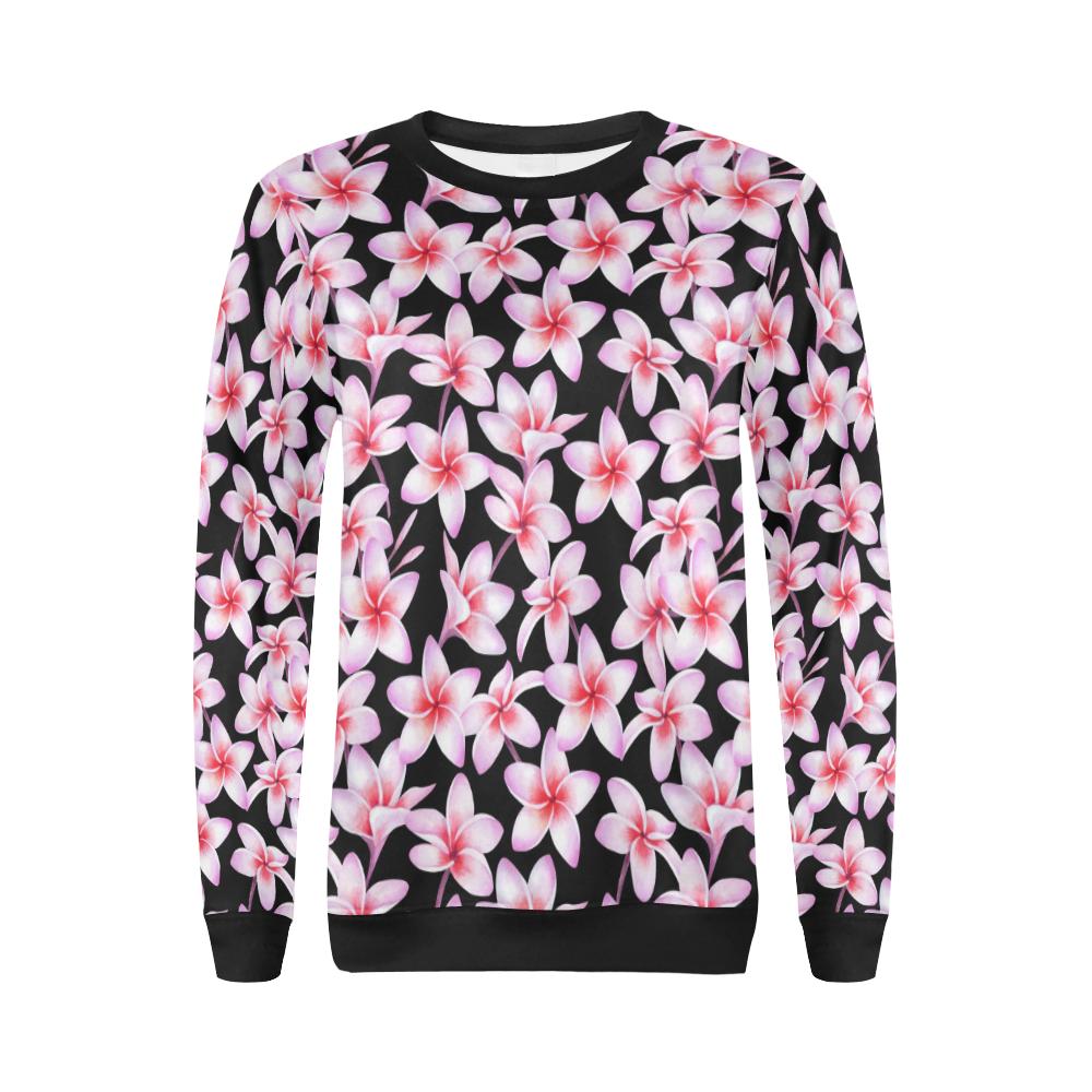 Pink Plumeria Pattern Print Design PM09 Women Long Sleeve Sweatshirt-JorJune