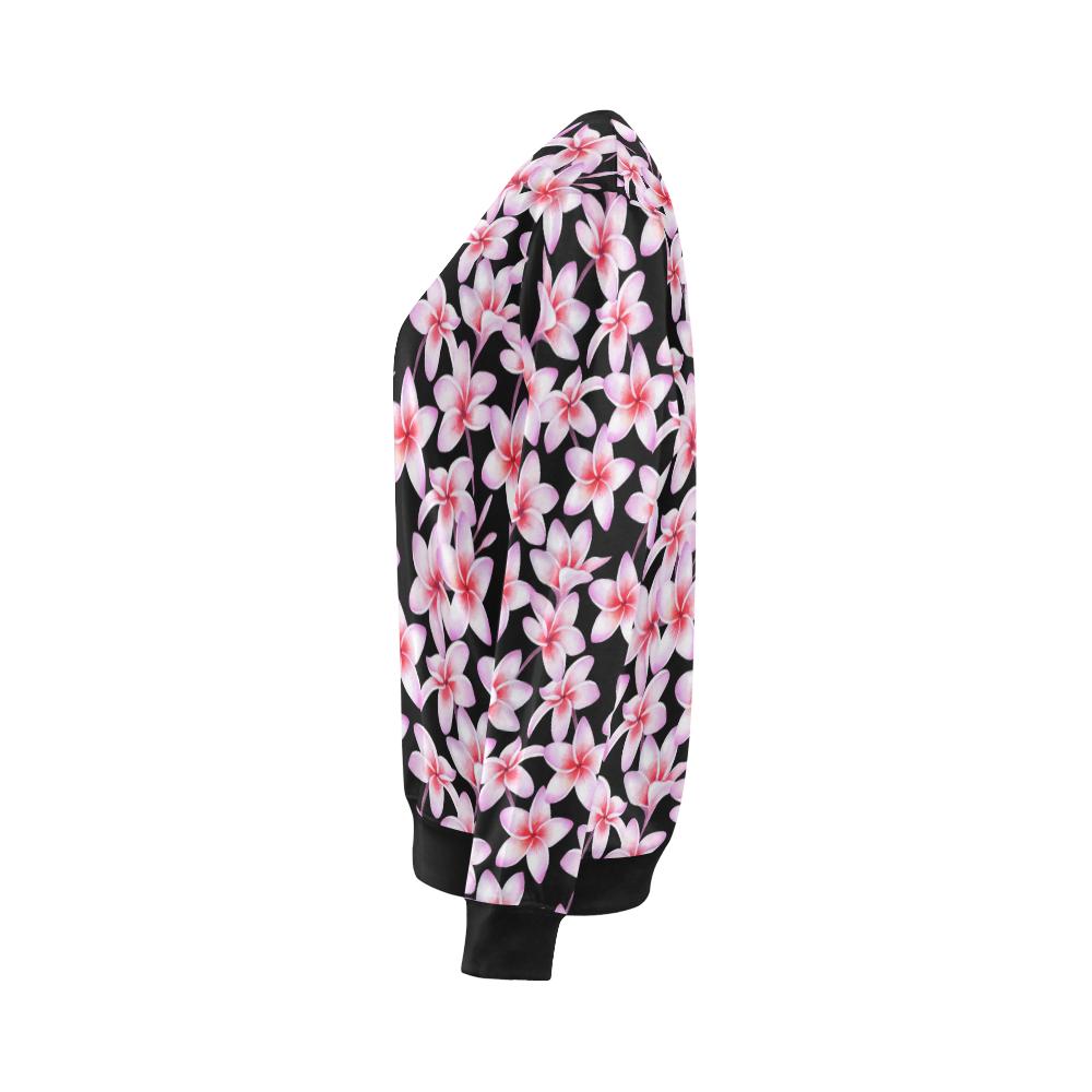 Pink Plumeria Pattern Print Design PM09 Women Long Sleeve Sweatshirt-JorJune