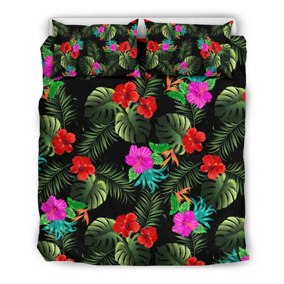 Pink Red Hibiscus Tropical Flowers Duvet Cover Bedding Set
