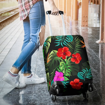 Pink Red Hibiscus Tropical Flowers Luggage Cover Protector