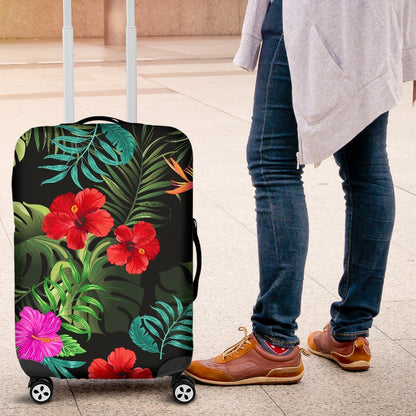 Pink Red Hibiscus Tropical Flowers Luggage Cover Protector