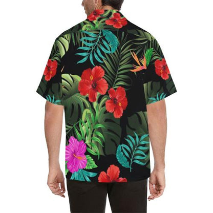Pink Red Hibiscus Men Hawaiian Shirt