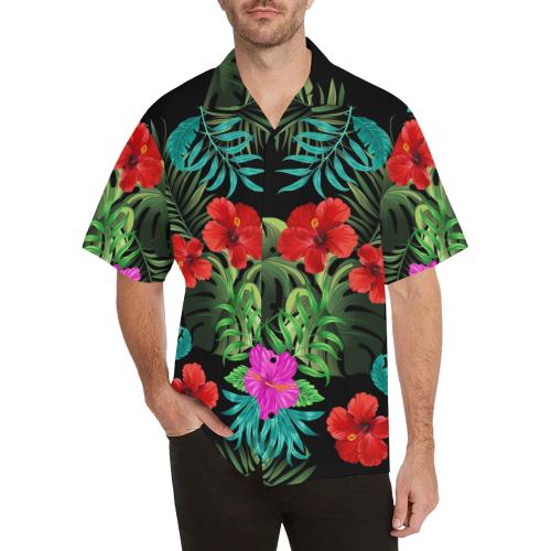 Pink Red Hibiscus Men Hawaiian Shirt