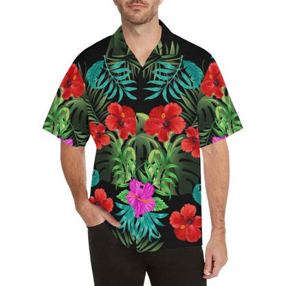 Pink Red Hibiscus Men Hawaiian Shirt