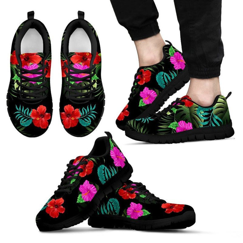 Pink Red Hibiscus Tropical Flowers Men Sneakers