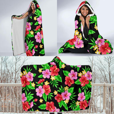 Pink Red Hibiscus Pattern Print Design HB023 Hooded Blanket-JORJUNE.COM