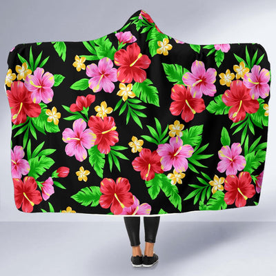 Pink Red Hibiscus Pattern Print Design HB023 Hooded Blanket-JORJUNE.COM