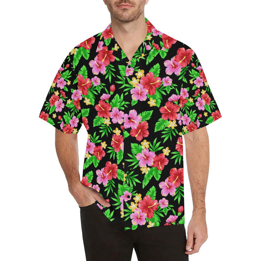 Pink Red Hibiscus Pattern Print Design HB023 Men Hawaiian Shirt-JorJune