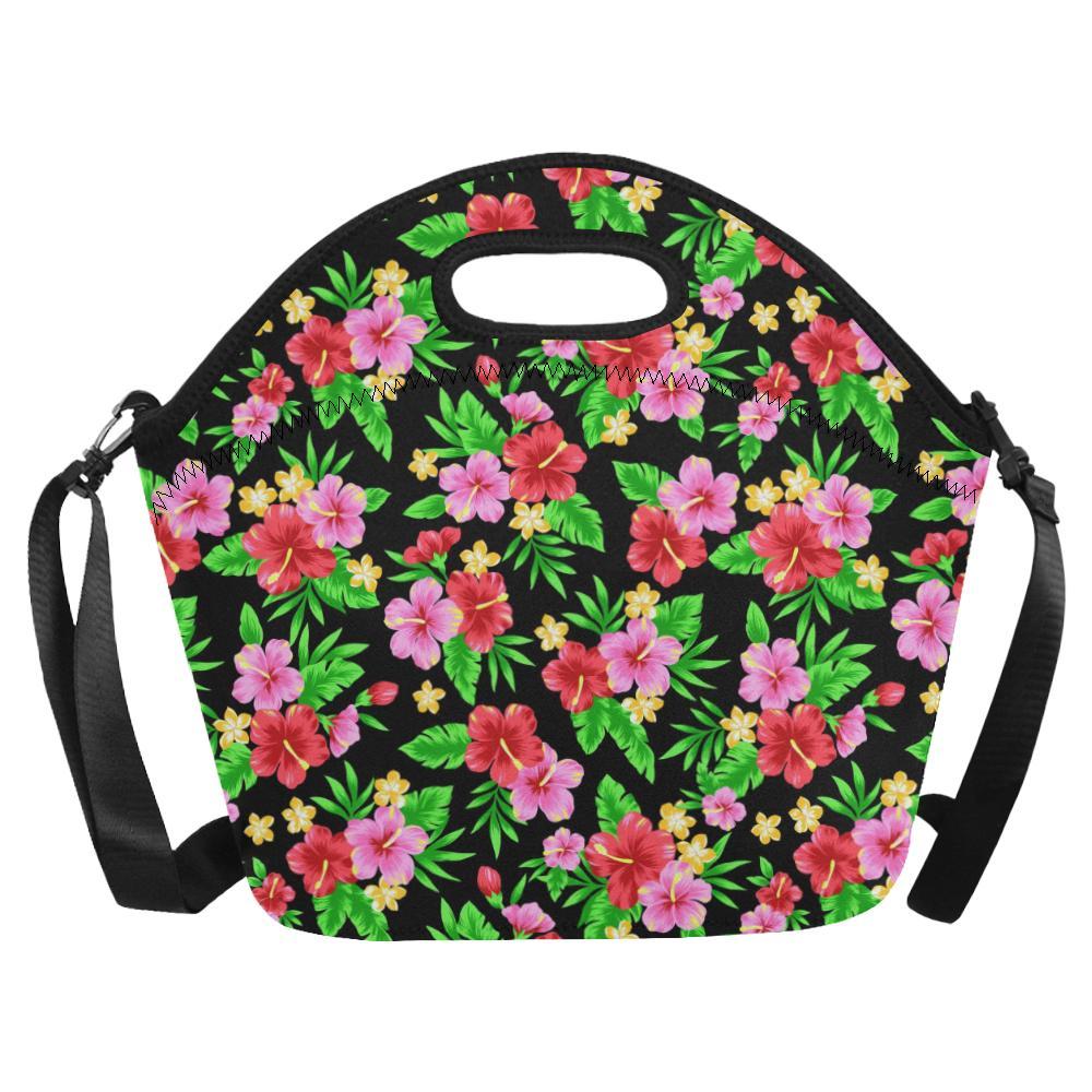 Pink Red Hibiscus Pattern Print Design HB023 Neoprene Lunch Bag-JorJune