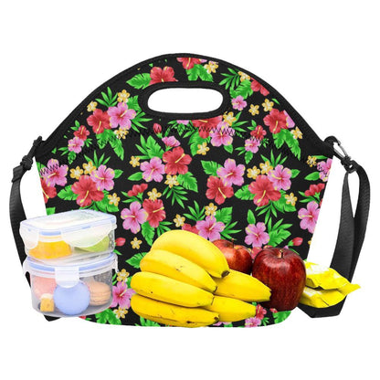 Pink Red Hibiscus Pattern Print Design HB023 Neoprene Lunch Bag-JorJune
