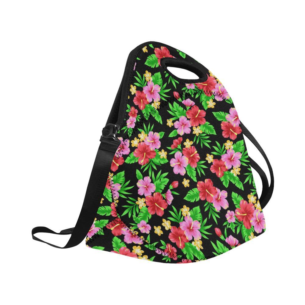 Pink Red Hibiscus Pattern Print Design HB023 Neoprene Lunch Bag-JorJune