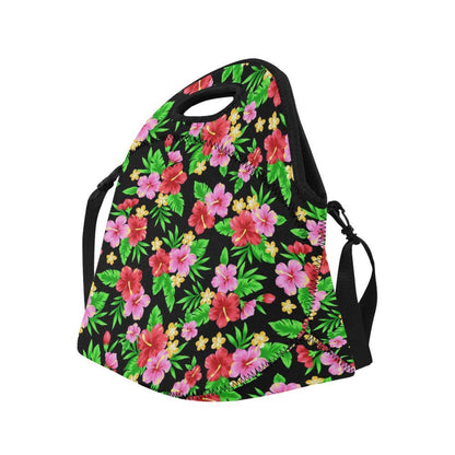 Pink Red Hibiscus Pattern Print Design HB023 Neoprene Lunch Bag-JorJune