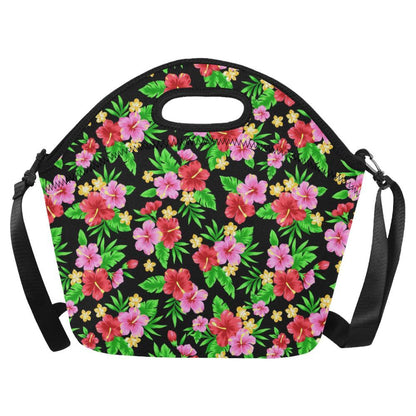 Pink Red Hibiscus Pattern Print Design HB023 Neoprene Lunch Bag-JorJune