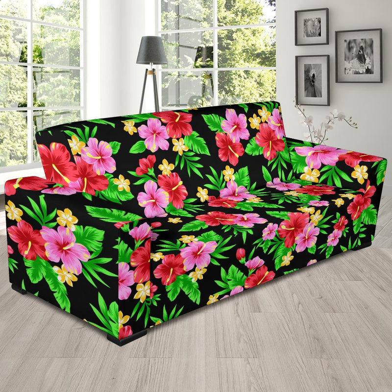 Pink Red Hibiscus Pattern Print Design HB023 Sofa Slipcover-JORJUNE.COM