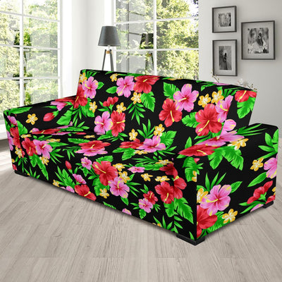 Pink Red Hibiscus Pattern Print Design HB023 Sofa Slipcover-JORJUNE.COM