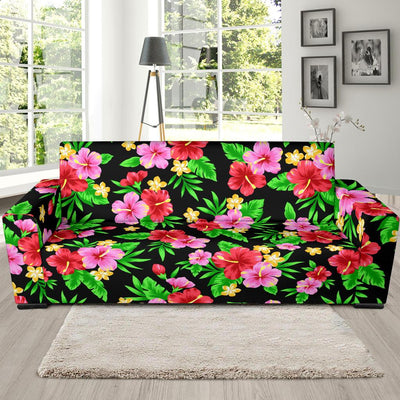 Pink Red Hibiscus Pattern Print Design HB023 Sofa Slipcover-JORJUNE.COM