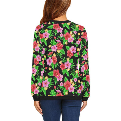 Pink Red Hibiscus Pattern Print Design HB023 Women Long Sleeve Sweatshirt-JorJune