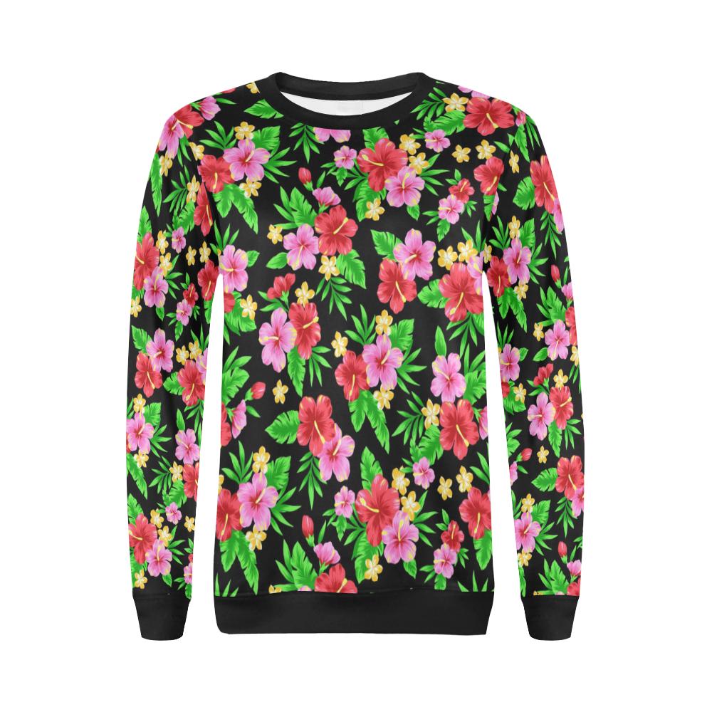 Pink Red Hibiscus Pattern Print Design HB023 Women Long Sleeve Sweatshirt-JorJune