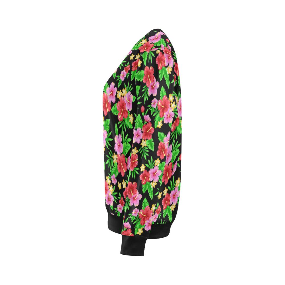 Pink Red Hibiscus Pattern Print Design HB023 Women Long Sleeve Sweatshirt-JorJune