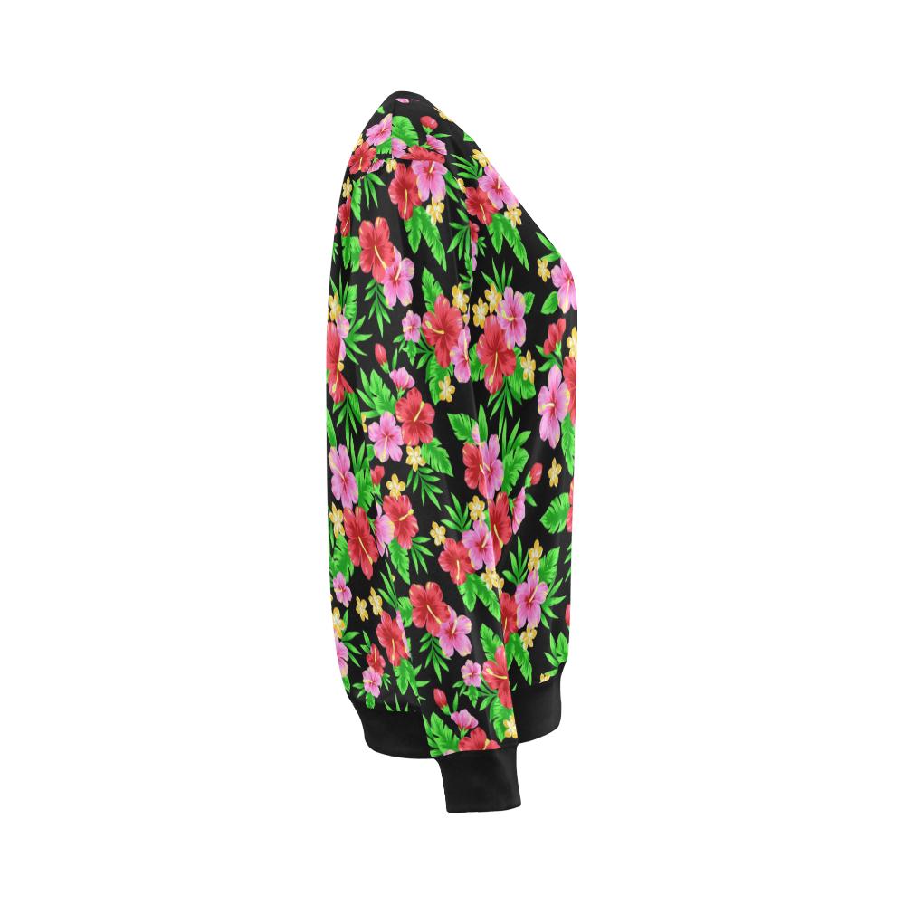 Pink Red Hibiscus Pattern Print Design HB023 Women Long Sleeve Sweatshirt-JorJune