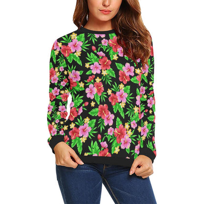Pink Red Hibiscus Pattern Print Design HB023 Women Long Sleeve Sweatshirt-JorJune