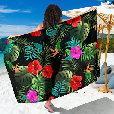 Pink Red Hibiscus Tropical Flowers Beach Sarong Pareo Wrap