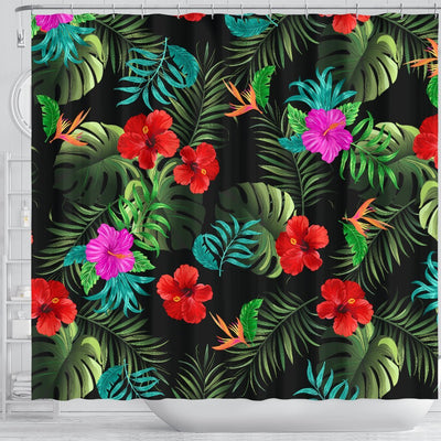 Pink Red Hibiscus Tropical Flowers Shower Curtain