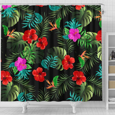 Pink Red Hibiscus Tropical Flowers Shower Curtain