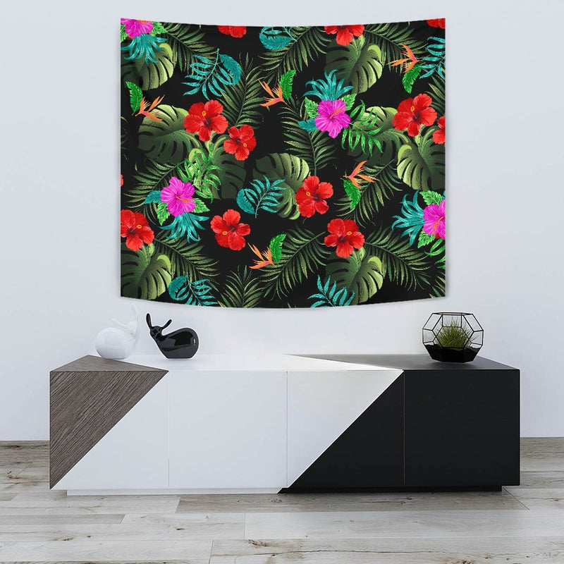 Pink Red Hibiscus Tropical Flowers Wall Tapestry