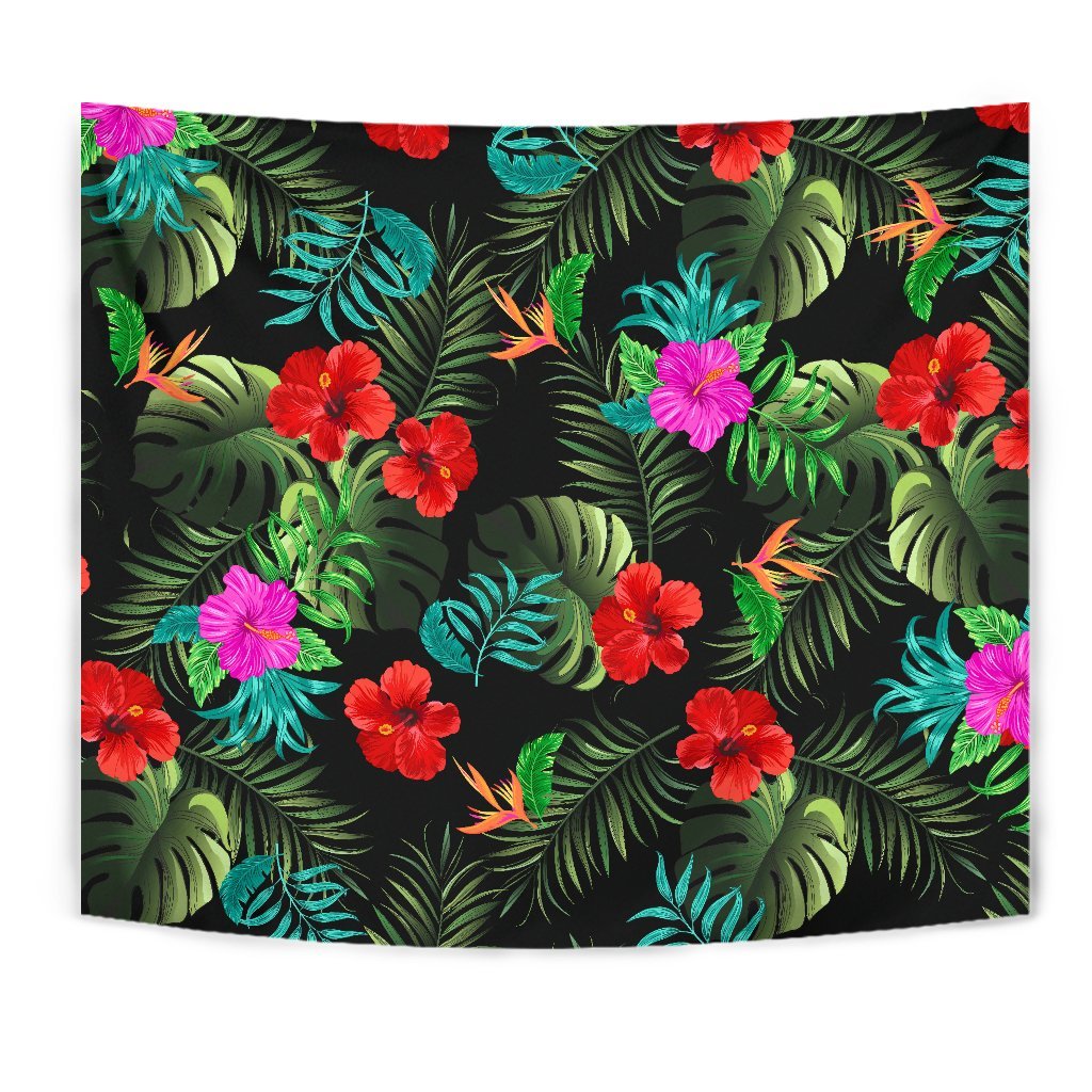 Pink Red Hibiscus Tropical Flowers Wall Tapestry