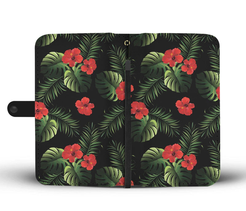 Pink Red Hibiscus Tropical Flowers Wallet Phone Case