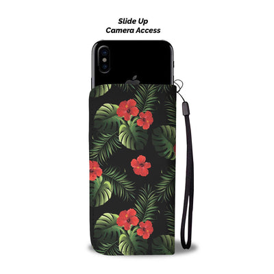 Pink Red Hibiscus Tropical Flowers Wallet Phone Case