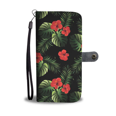 Pink Red Hibiscus Tropical Flowers Wallet Phone Case